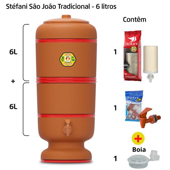 Imagem de Filtro de Barro para Água São João Tradicional 6 Litros 1 Vela + 1 Boia - Cerâmica Stéfani
