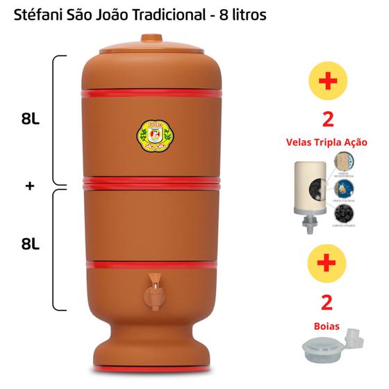 Imagem de Filtro de Barro para Água São João Tradicional 8 L + 2 Velas Tripla Ação + Boias - Cerâmica Stéfani