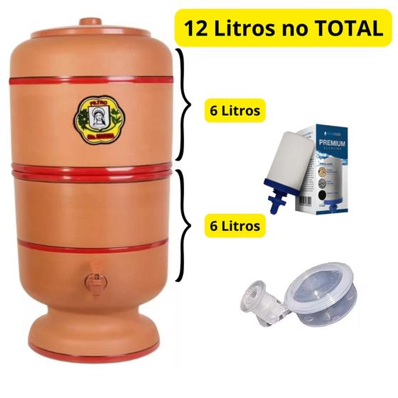 Imagem de Filtro de barro Santa Marina 12 litros TOTAL (6 litros em cada parte) com boia e vela tripla ação