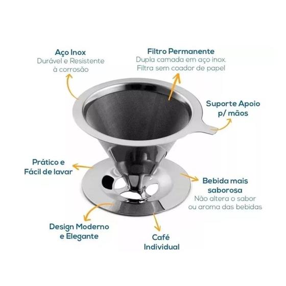 Imagem de Filtro De Café Inox  Peneira Aço Reutilizável Coador inoxidável