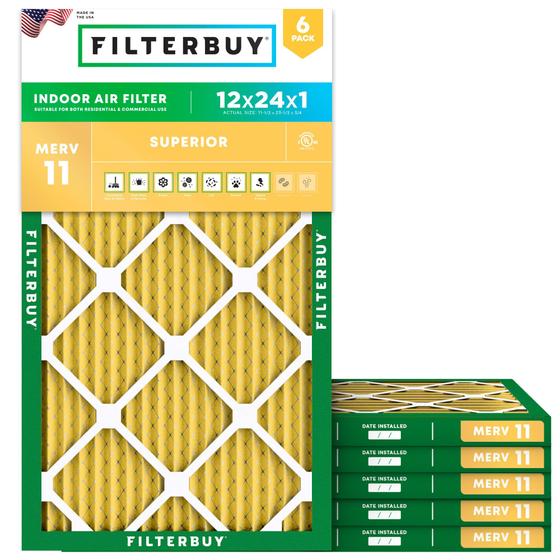 Imagem de Filtro de filtro 12x24x1 Filtro de ar MERV 11 Defesa alérgena (6-Pack), Substituição de filtros de ar do forno HVAC AC (Tamanho real: 11,38 x 23,38 x 0,75 polegadas)