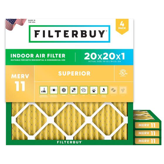 Imagem de Filtro de filtro 20x20x1 Filtro de ar MERV 11, Filtros de forno HVAC AC Plissados (4-Pack, Ouro)