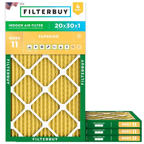 Imagem de Filtro de filtro 20x30x1 Filtro de ar MERV 11 Defesa alérgena (4-Pack), Substituição de filtros de ar do forno HVAC AC (Tamanho real: 19,50 x 29,50 x 0,75 polegadas)