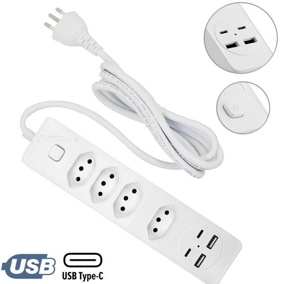 Imagem de Filtro de Linha 2500W Com Tomadas, 2 USB e 2 Type-C BX2204 BX2205