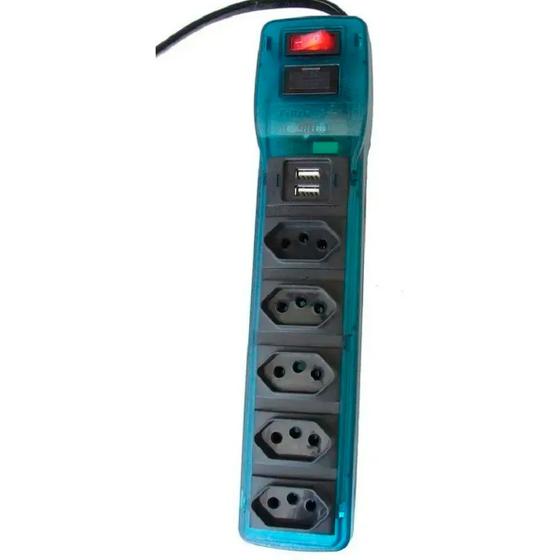 Imagem de Filtro De Linha 5 Tomadas Com 2 Usb Multicraft com fusível de proteção contra sobrecarga