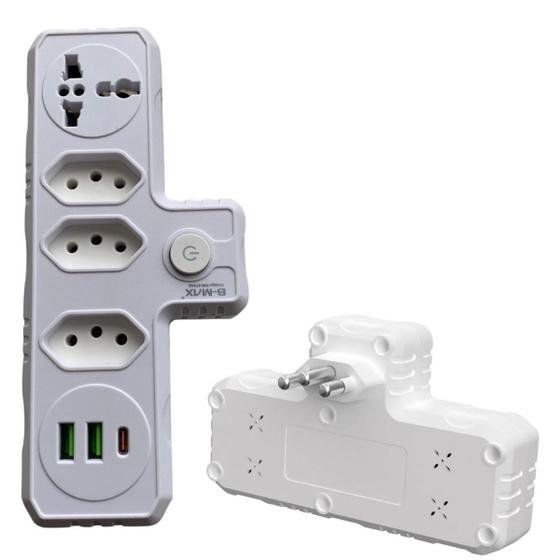 Imagem de Filtro De Linha Adaptador De Tomada 7Em1 10A Usb Bm-8704A