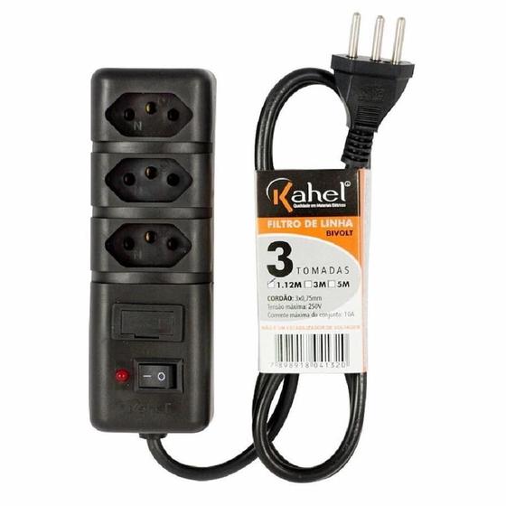 Imagem de Filtro de Linha Com 3 Tomadas Preto 2P+T 10A 1M Bivolt NBR14136