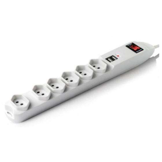 Imagem de Filtro de linha com 6 tomadas e 2 usb 3 pinos 1,5M Cabo