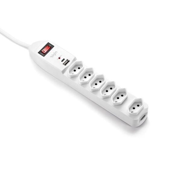 Imagem de Filtro de Linha com 6 Tomadas + USB Tipo A/C 10A