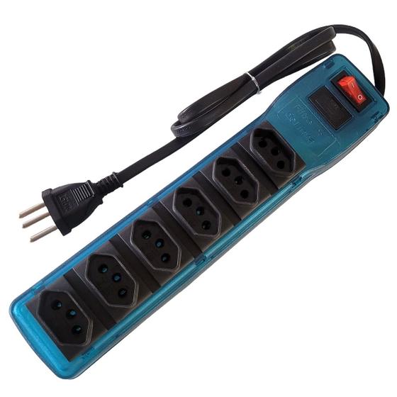 Imagem de Filtro de Linha Extensão 6 tomadas 10A para TV Carregador Notebook Azul