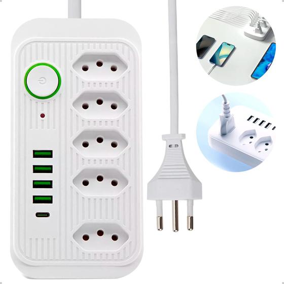 Imagem de Filtro De Linha Extensão Régua Tomada Com Usb E Tipo-c Bivolt