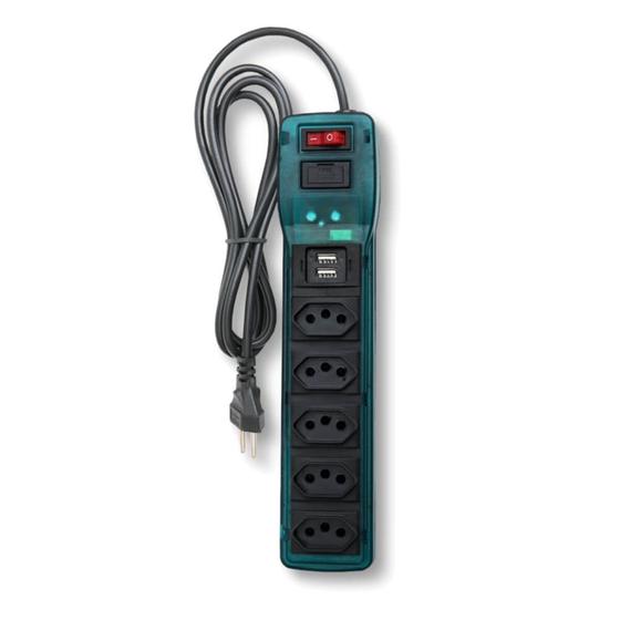 Imagem de Filtro de Linha Power Line 5T Azul com 2 saídas USB Bivolt 2200VA - 21749 - MULTICRAFT