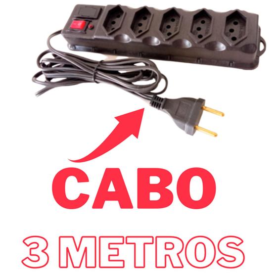 Imagem de Filtro de Linha Régua 3, 4, 5 e 6 Tomadas Cabo 3 Metros e 5 Metros bivolt Com Proteção Fusível
