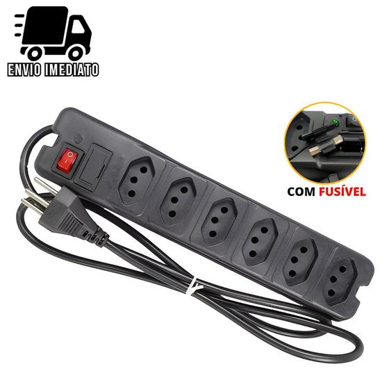 Imagem de Filtro de Linha Régua de Tomada com Fusível Extensão Elétrica Bivolt  6 Tomadas Tripolar