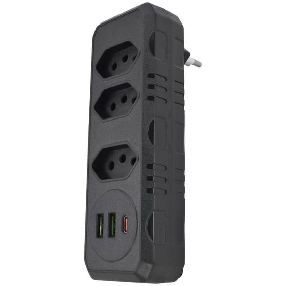 Imagem de Filtro de Linha Régua Elétrica Benjamin 3 Tomadas 2 USB 1 Tipo C