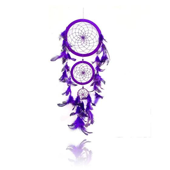 Imagem de Filtro Dos Sonhos grande 60cm Pena Roxo Hippie 3 AROS Apanhador decoração da casa