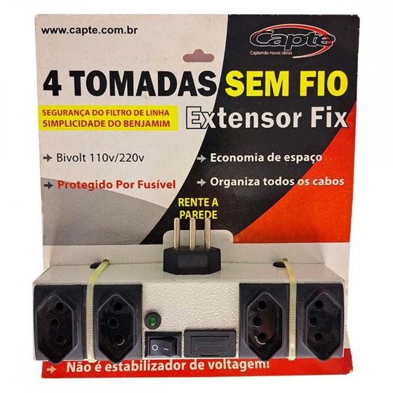 Imagem de Filtro Linha Capte 4 Tomadas Sem Fio Bivolt Com Fusivel Interruptor E Led Indicador De Tensao.