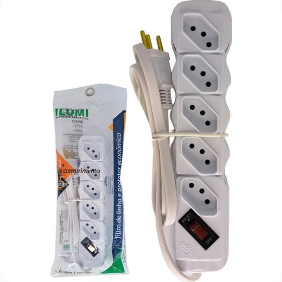 Imagem de Filtro Linha Ilumi 5 Tomadas Bivolt Com Interruptor E Cabo Pp 3X0,75Mm Branco - 34016