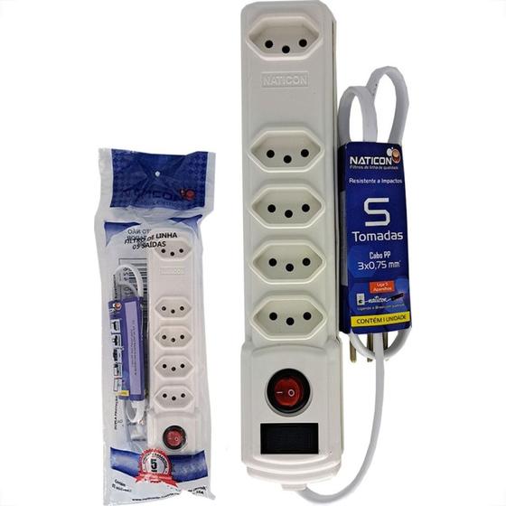 Imagem de Filtro Linha Naticon 5 Tomadas 2P+T Branco
