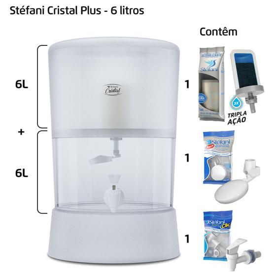 Imagem de Filtro para água Stéfani Cristal Plus 6 litros 1 Vela Tripla Ação e 1 Boia