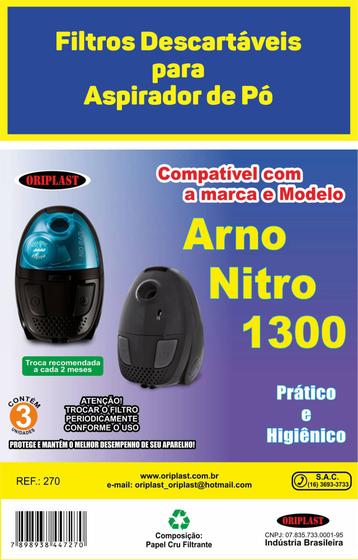 Imagem de Filtro Saco Coletor de Pó Para Aspirador De Pó Arno Nitro 1300w ( KIT C/3 PEÇAS)