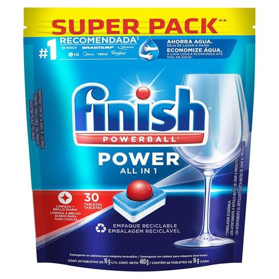 Imagem de Finish Powerball Tabletes Detergente Lava Louças 30 Unidades 16g Cada