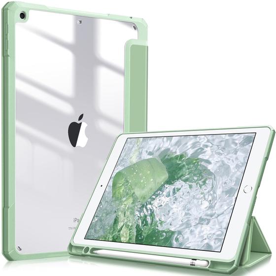 Imagem de Fintie Hybrid Slim Case para iPad 8ª Geração (2020) / 7ª Geração (2019) 10,2 Polegadas - Suporte de lápis embutido Capa à prova de choque com concha traseira transparente clara, auto wake/sleep, sage green