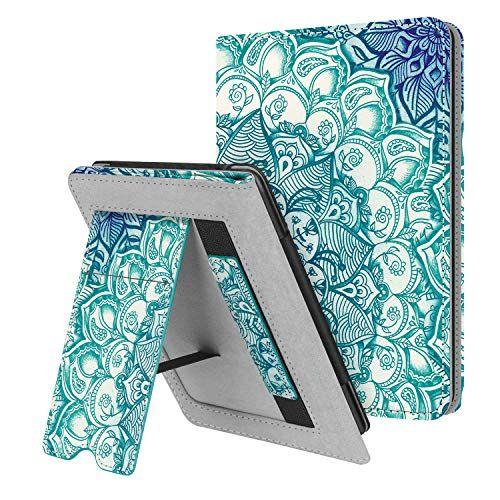 Imagem de Fintie Stand Case for Kindle Paperwhite (encaixa na nova 10ª geração 2018 / Todas as gerações brancas de papel) - Capa de manga protetora de couro PU premium com slot de cartão e alça de mão, Ilusões esmeraldas