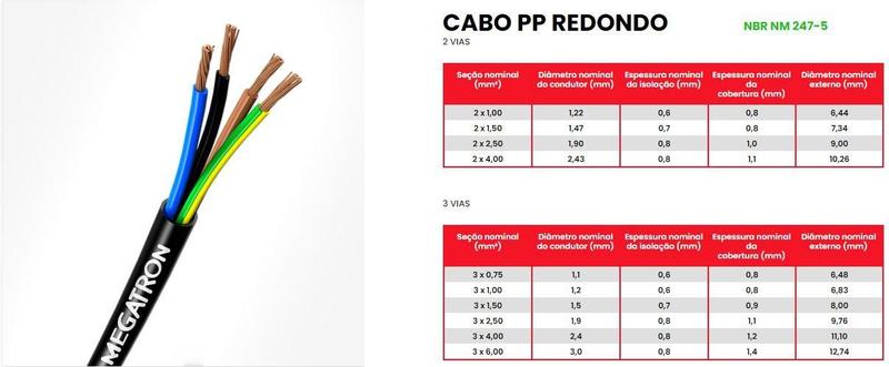 Fio Cabo PP 3x2,5mm 100m Megatron Menor preço em Fio Cabo PP 3x2,5mm 100m Megatron