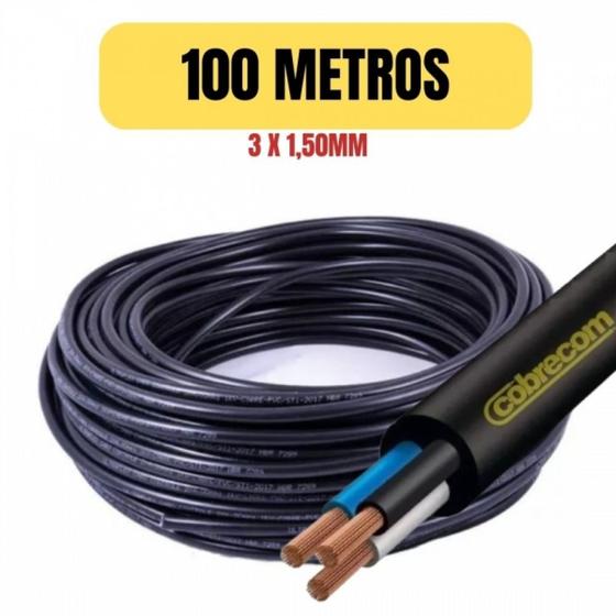 Imagem de Fio cabo pp flexivel 3 x 1,50mm 100 metro preto cobrecom