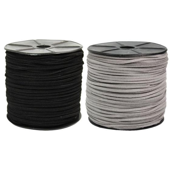 Imagem de Fio Camurça Tira 2.7mm 20 Metros Preto e 20 Metros Cinza Para Artesanato