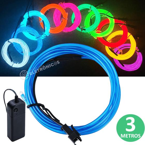 Imagem de Fio Cordão Neon Fluorescente 3 Metros Com Controlador Luz Flexível XM21152
