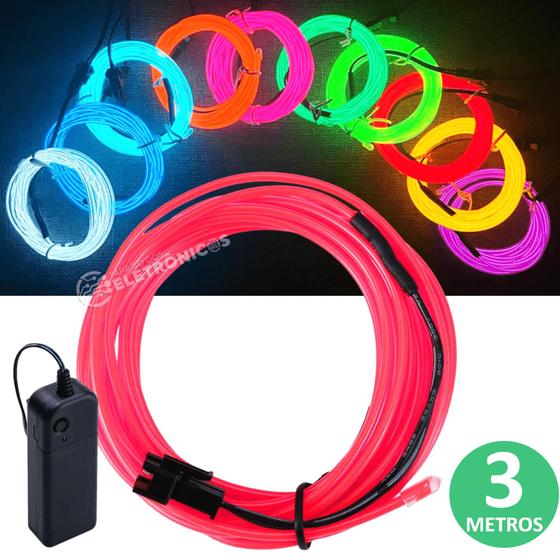 Imagem de Fio Cordão Neon Fluorescente 3 Metros Com Controlador XM21152