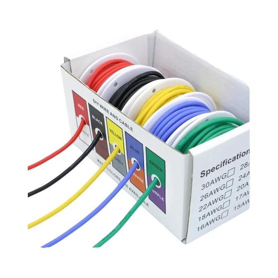 Imagem de Fio De Cobre Estanhado PVC Flexível 18 AWG 5 Cores Fio Elétrico Eletrônico De Carretel De 16,4 Pés