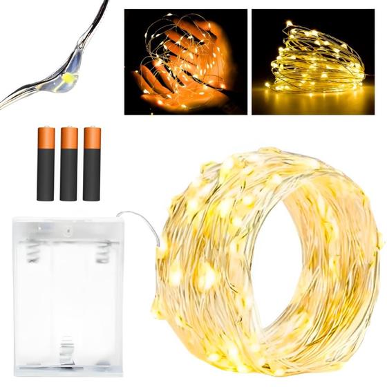 Fio de Fada 30 LED 3Metros C/Pilhas Luz Branco Quente e Frio - KR Variedades Imagem de Fio de Fada 30 LED 3Metros C/Pilhas Luz Branco Quente e Frio