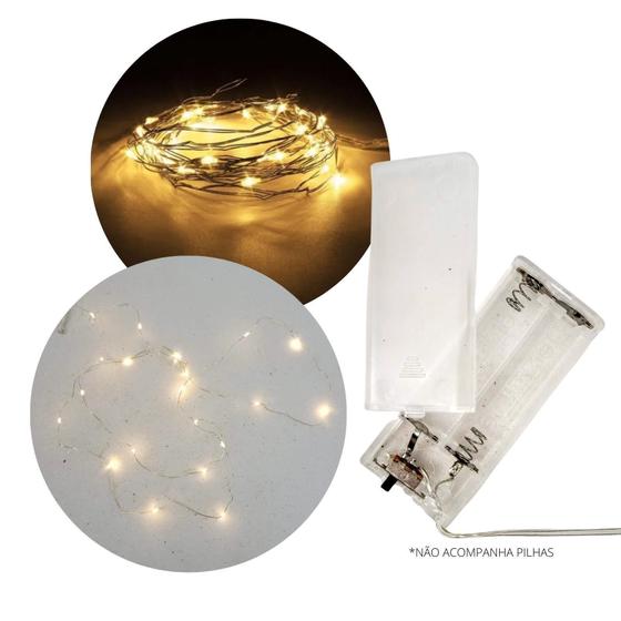 Imagem de Fio De Fada Led 2M 20Leds Bco Quente Pilha Leads Luz Fixa