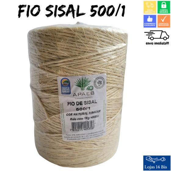 Imagem de Fio de Sisal 100% Natural sem Rasar 500/1 Rolo 1Kg com 500m APAEB