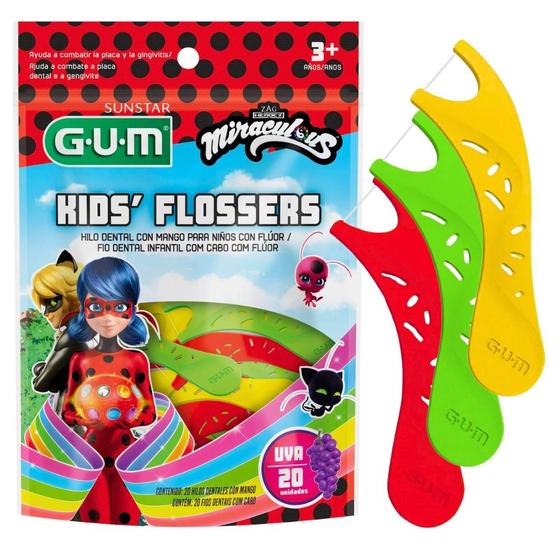 Imagem de Fio Dental C/ Cabo Kids Flossers Uva Miraculous Gum C/20