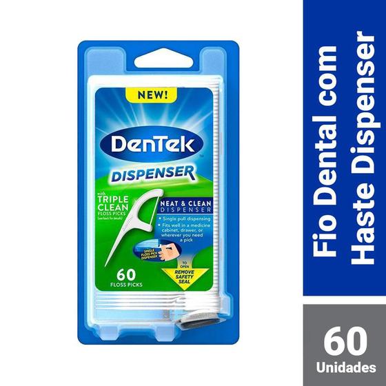 Imagem de Fio Dental Dentek Floss Picks Triple Clean Advanced Dispenser com 60 unidades