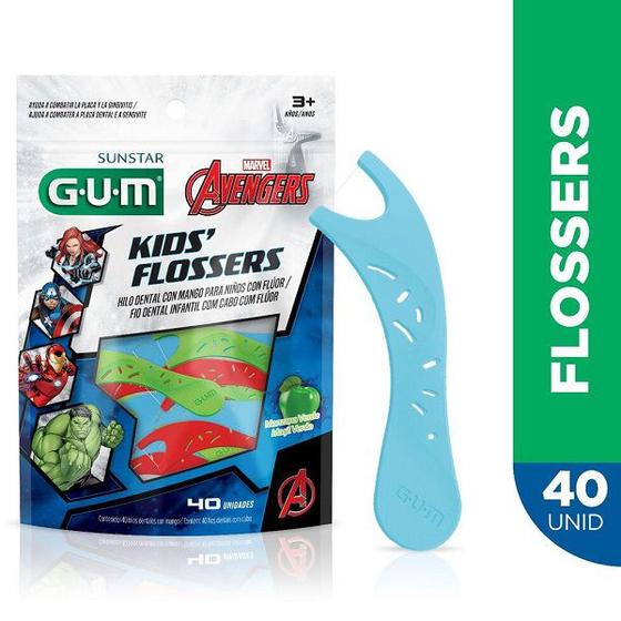 Imagem de Fio Dental Infantil com Haste Flossers Avengers 40 Unidades (sabor Maçã Verde) GUM
