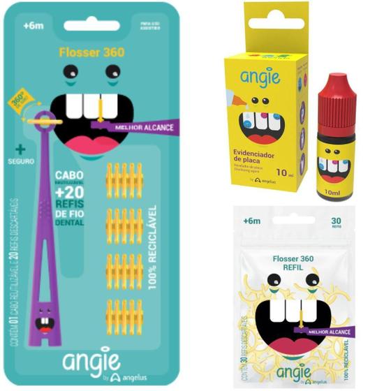 Imagem de Fio dental infantil flosser 360 + refil - 6m+ - Angie