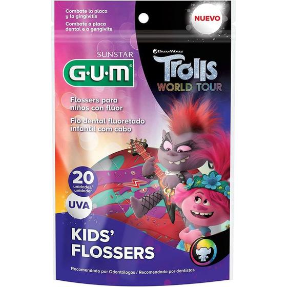 Imagem de Fio Dental Infantil Gum Flosser Trolls 20 Unidades