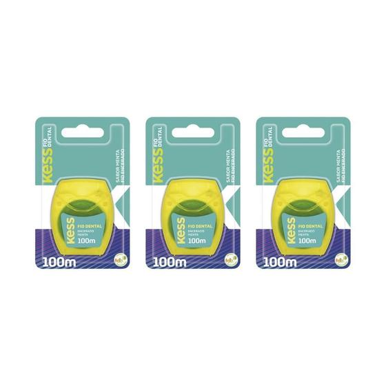 Imagem de Fio Dental Kess 100M Menta - Kit Com 3Un