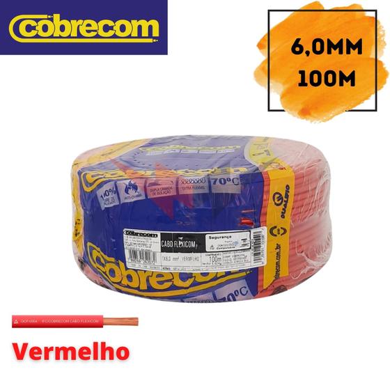 Imagem de Fio Elétrico 6.0mm Cobrecom Flexível 750V Rolo Com 100 Metros Vermelho