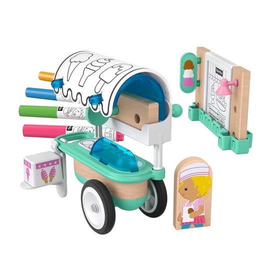 Imagem de Fisher-Price Wonder Makers Design System Ice Cream Cart, 15+ Peças, construção artesanal e conjunto de trilhas com peças coloridas para crianças da pré-escola idades de 3 anos e até