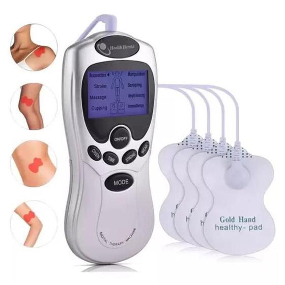 Imagem de Fisioterapia Massagem Acupuntura Aparelho Eletroestimulador com 4 Eletrodos Multifuncional Dores nas Costas Quadril