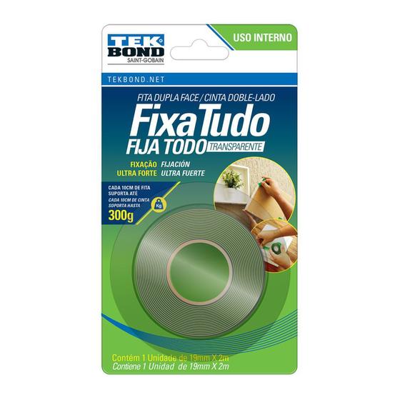 Imagem de Fita Acrílica Dupla Face Tek Bond Uso Interno Transparente Blister 19MM x 2M