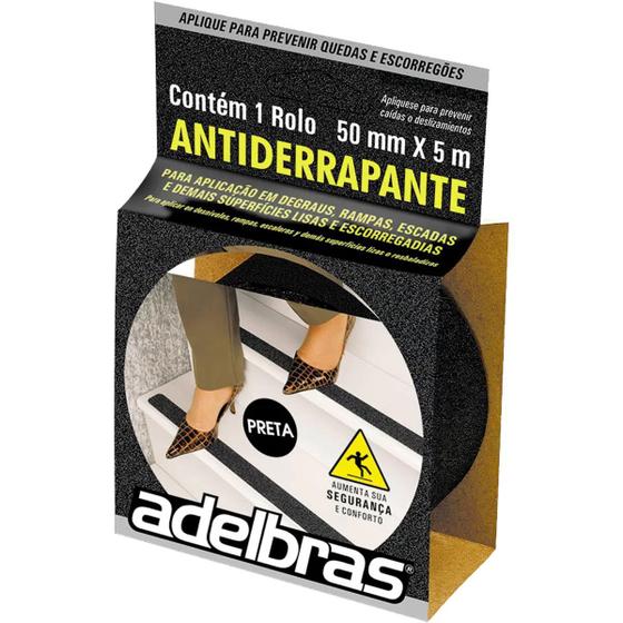 Imagem de Fita Adesiva Antiderrapante Adelbras 50mm X 5m Escada Preto