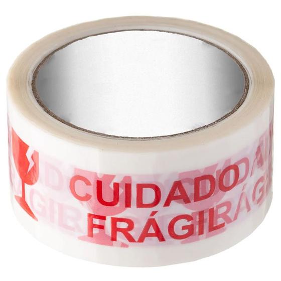 Imagem de Fita adesiva branca com estampa vermelha Cuidado Frágil 100 metros