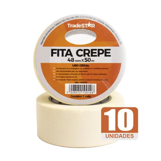 Imagem de Fita Adesiva Crepe Papel 48mm X 50m C/10 Rolos 48x50